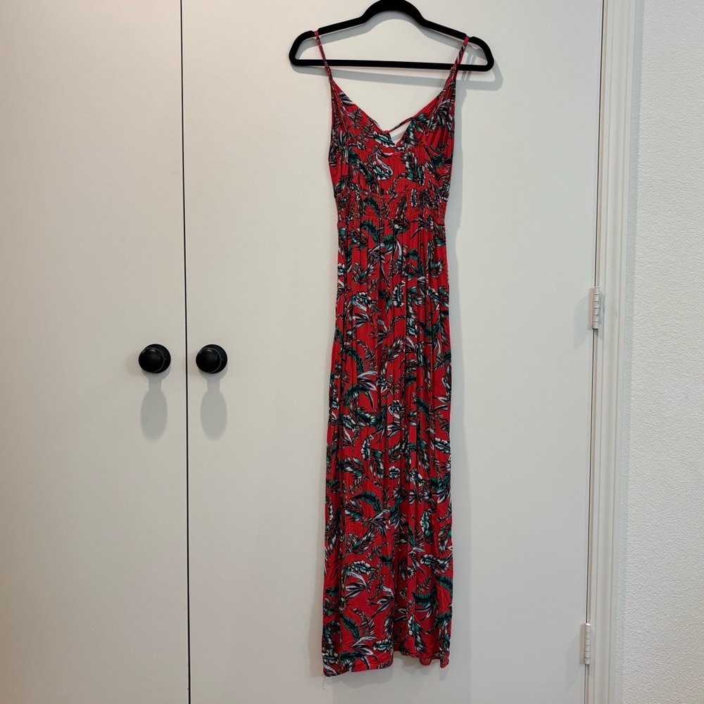 Red Tropical Hawaiian Print Rayon Maxi Dress Small
